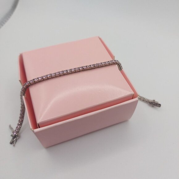 Pink CZ tennis bracelet Sterling Silver marked 925 and ADI 60 stones - Picture 6 of 14